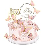 LANGPA 22-Pieces Butterfly Cake Decorations With Happy Birthday Acrylic Cake Toppers for Baby Shower