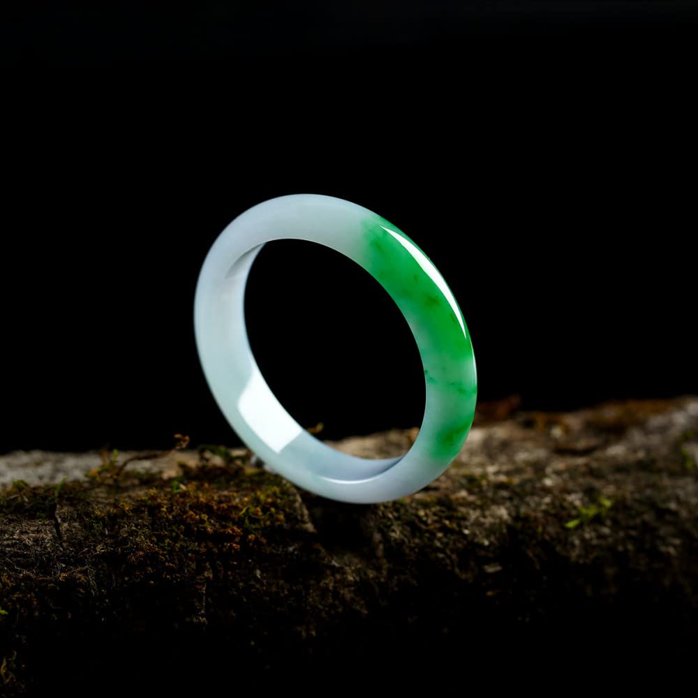 Braccialetto di Giada Naturale, Braccialetto di Giada Verde Sole con Fiore Galleggiante, Braccialetto di Giada Sottile e Rotondo, per la Madre, per la Fidanzata, con portagioie, 53-64 mm, (55