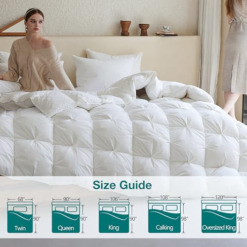 KAKABELL Pinch Pleat Goose Down Feathers Fiber Comforter Palatial King Size All Season-Ultra Soft and Cozy Noiseless Duvet Insert with Egyptian Cotton Blend Cover,Fluffy Warm Comforter White,120"X98" by KAKABELL - Image 3