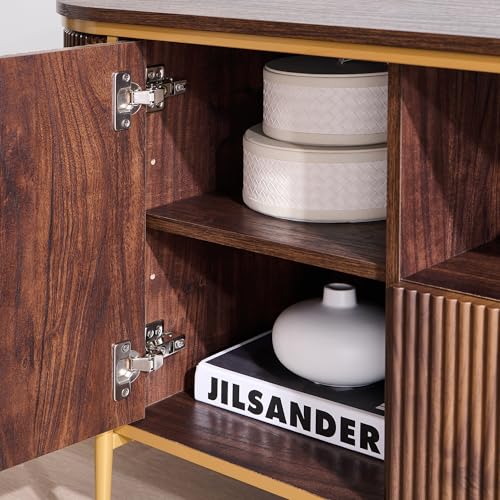 OKD Luxury 70" Fluted TV Stand, Modern Chic Entertainment Center for TVs Up to 80 inches, TV Console with Faux Marble Top, Curved Profile Design, Media Console for Living Room - Image 5