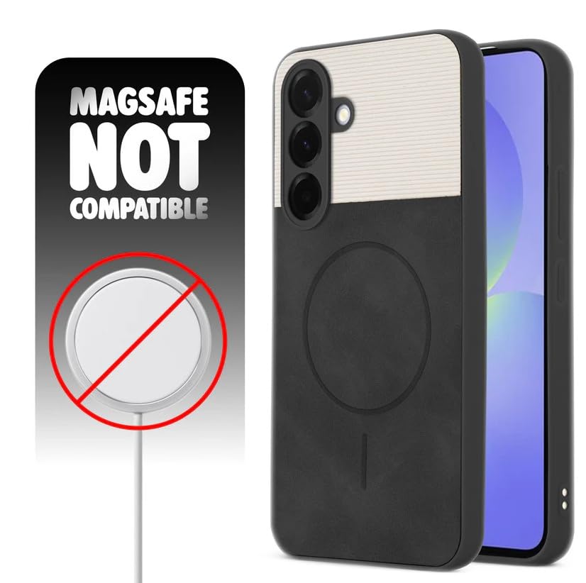 Image of Bintage CASE Mac Safe Design Hard Light Weight Back Case | Soft Border Camera Protect | Dual PU Leather Finish Back Cover Compatible for Samsung Galaxy A36 5G - White & Black
