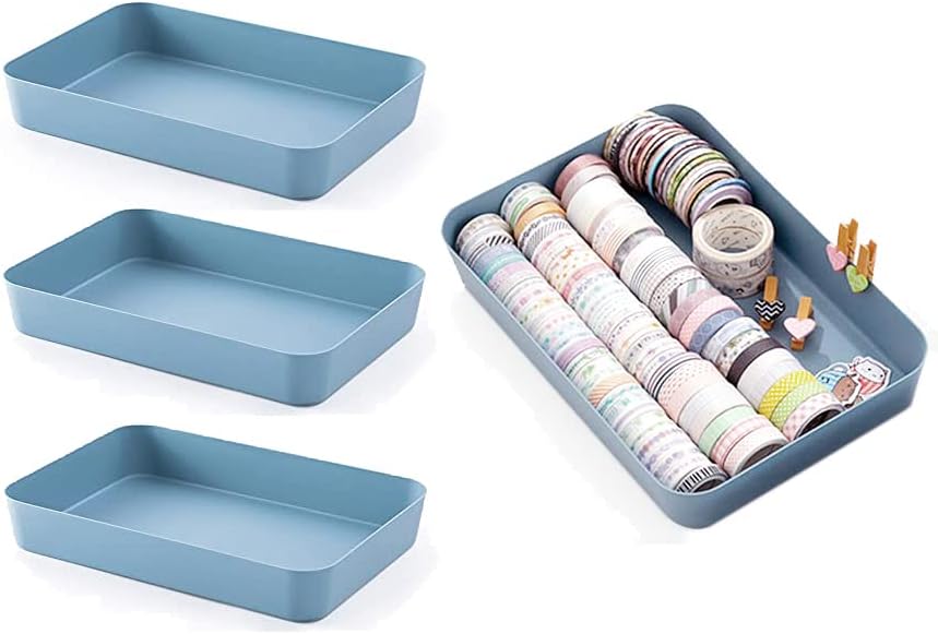 SERENITA Organizador de cajones de plástico suave para cocina, tocador, baño, dormitorio, oficina, escritorio, clóset (4 grandes azul)