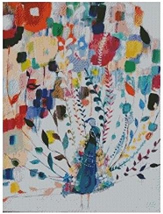Colorful Peacock Cross Stitch Kits, 14ct, Egyptian Cotton Thread 180x240 Stitch, 43x54cm Cross Stitch Kits