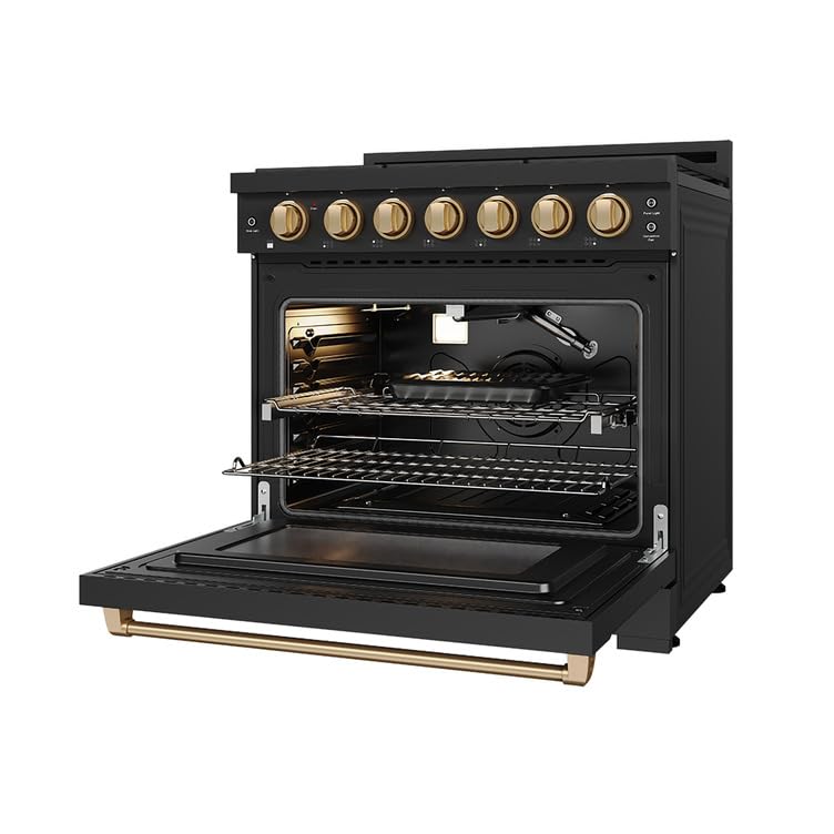 Image of Gordon Ramsay by THOR Kitchen 36-Inch Professional LP Range with Precision Knob Control in Black and Bronze