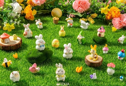 Image of FEXIA Easter Bunny Miniature Figurines 30Pcs Mini Resin Figurines Rabbit & Gnome Miniatures, Perfect for Easter Party Gifts Dollhouse Fairy Garden Landscape Home Decor Egg Stuffers DIY Crafts Decor