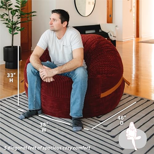 Image of Big Joe Fuf 5Ft Oversized Foam Bean Bag Chair with Removable Cover for Kids, Teens, Adults, Deep Terracotta, Corded Plush, 5 Foot Large Reading and Gaming Seat