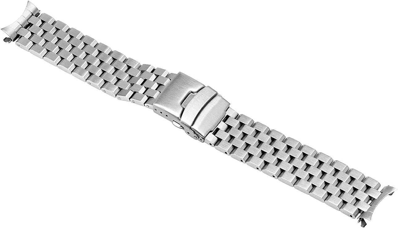 20mm 22mm Stainless Steel Watch Band Metal Watch Bands for Women Men Brushed Polished with Curved Ends Strap Replacement with Double FlipLock Buckle Adjustable Black Silver