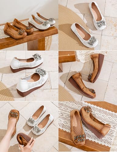 Women's Summer Wedge Pumps,Comfortable Breathable Hollow Closed Toe Non-Slip Oxford Soft Sole Floral Dress Heels Shoes3