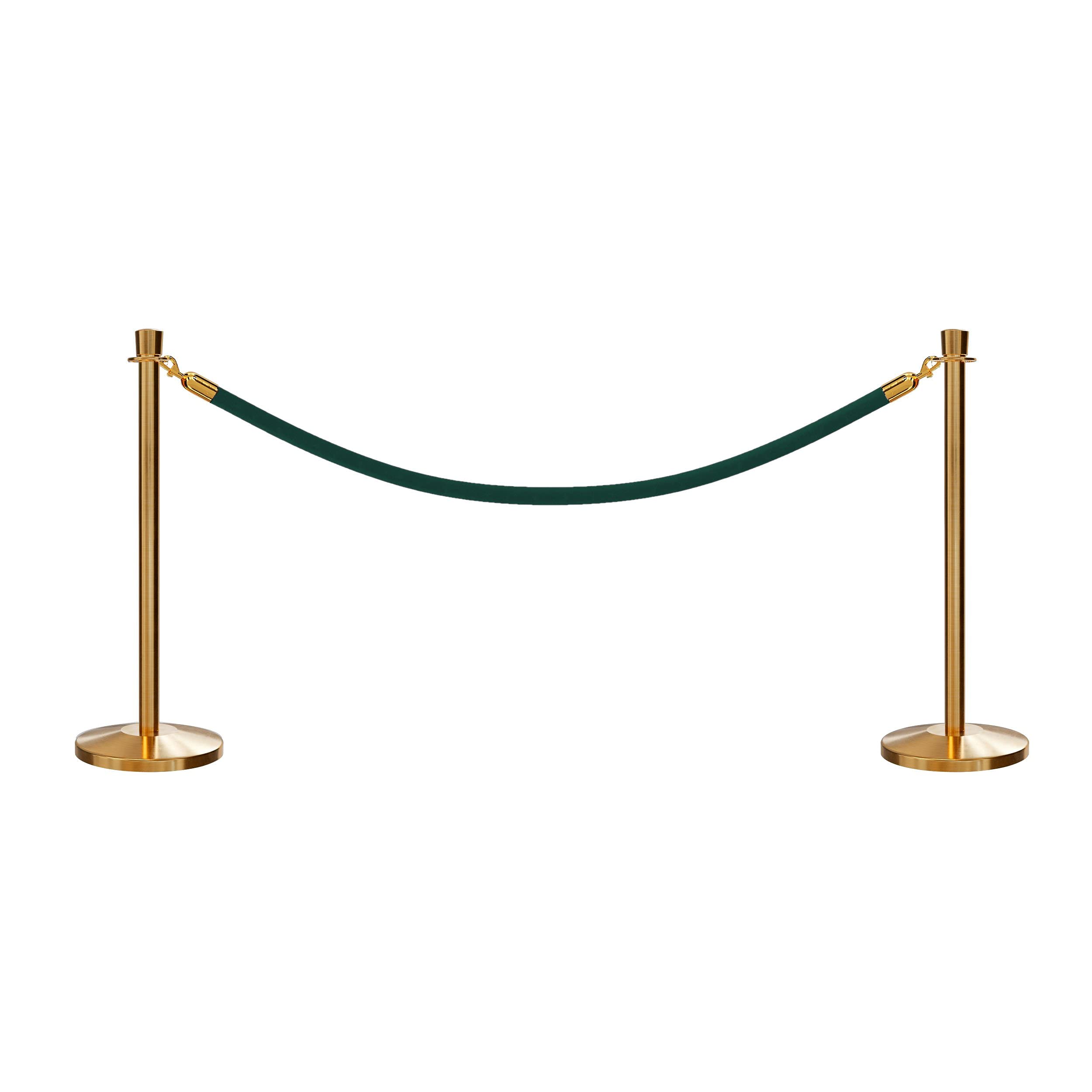 CCW Post and Rope Stanchion Kit with 2 Satin Brass Crown Top Posts and 1 Green Heavy Duty Velvet Cotton Core Rope (6ft.) in Satin Brass Snap Ends