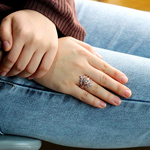 Uloveido 925 Sterling Silver Round CZ Crown Wedding Engagement Ring Guard Enhancer 2pcs V-shape Stack Rings Set Y10272