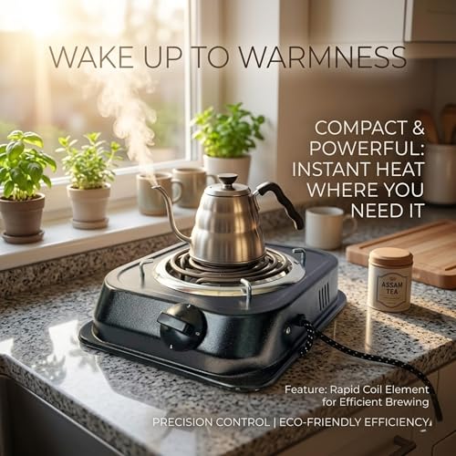 Image of Exxelo 10 Year Warranty Portable Electric Coil Hot Plate Single Burner with Adjustable Temperature Control, Compact Cooking Stove, Durable Metal Body, Ideal for Kitchen, Office & Travel Use