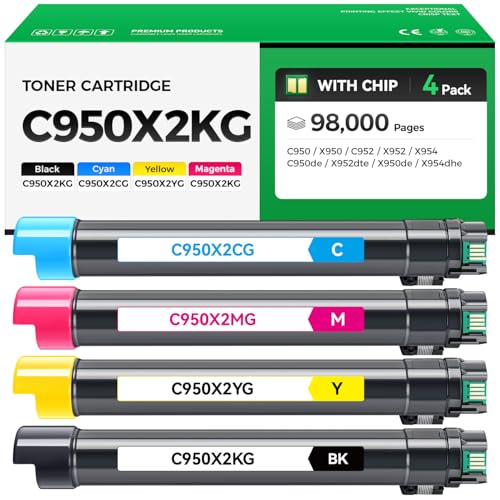 C950X2KG C950X2CG C950X2MG C950X2YG Toner Cartridge Set 4-Pack Replacement Compatible with Lexmark C950 X950 C952 X952 X954 C950de X952dte X950de X954dhe Laser Printer Ink Black Cyan Magenta Yellow