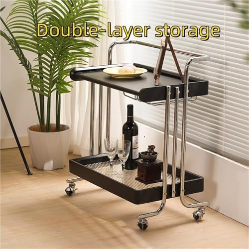 Vintage 2-Layer Removable Storage Cart with Wooden Top & Metal Frame - Multi-Purpose Side Table for Living Room & Kitchen - Stylish Black Design