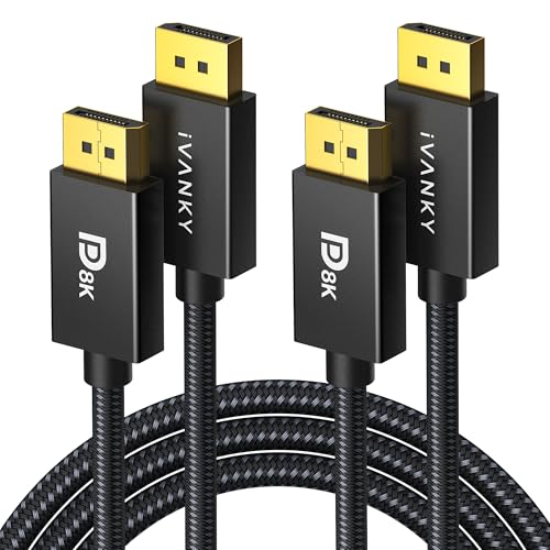 Image of IVANKY DisplayPort Cable 1.4, [2 Pack, 10ft] 8K DP to DP Cable[8K@60Hz, 4K@240Hz,1080P@240Hz], Support HBR3,32.4Gbps,HDCP 2.2,HDR,Display Port Cord Compatible for Gaming Monitor,TV,PC,Laptop