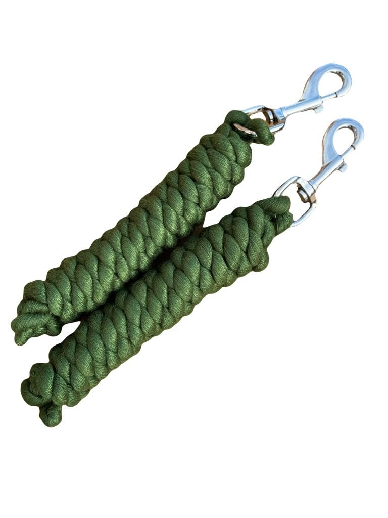 Cotton Lead Rope for Horse 2 Metres, Replaceable Robust Trigger Clip, Pack of 2 (Green), 2 meter