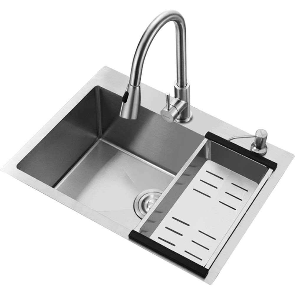 Juego de grifos extraíbles para Fregadero de Cocina de Acero Inoxidable con tazón Cuadrado con escurridor de Platos y Kit Completo de plomería Escurridor de desechos Instalación empotrada de