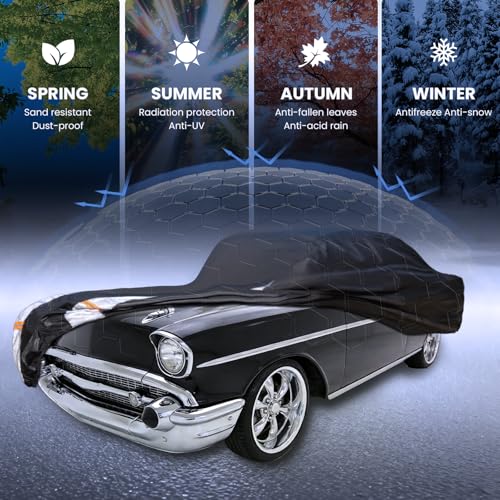 Image of Multi-Layer Car Cover Custom Fit for Chevrolet Bel Air(1953-1957), 100% Waterproof All Weather for Automobiles, Gift with Towel, Heavy Duty Car Covers for Rain Sun UV Protection with Door Zipper.