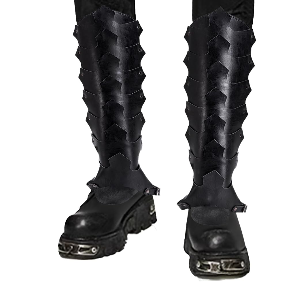 XINGYAOGJ Medieval Faux Leather Leg Gaiters Boot Covers Top Viking Knight Warrior Leg Armour Guards LARP Cosplay Halloween Renaissance Pirate Leg Armor Shoes Boot Covers Wraps