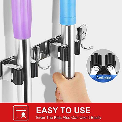 Imillet 2 Pack Broom And Mop Holder Wall Mounted, Stainless Steel Broom Holder Mop Holder Self Adhesive Heavy Duty Hooks Storage Organizer For Home Laundry Room Garden Garage Closet Kitchen #TOP4