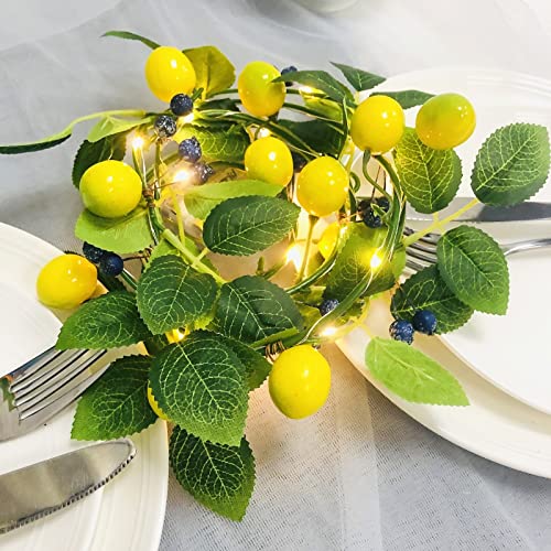 Artificial Lemon Blueberry Garland,Fake Lemon Vine Plants Faux Fruit Hanging Berries Wreath For Wedding Home Garden Office Hotel Party Craft Art Decoration (Lemon String Light, 1 Pack) #TOP6