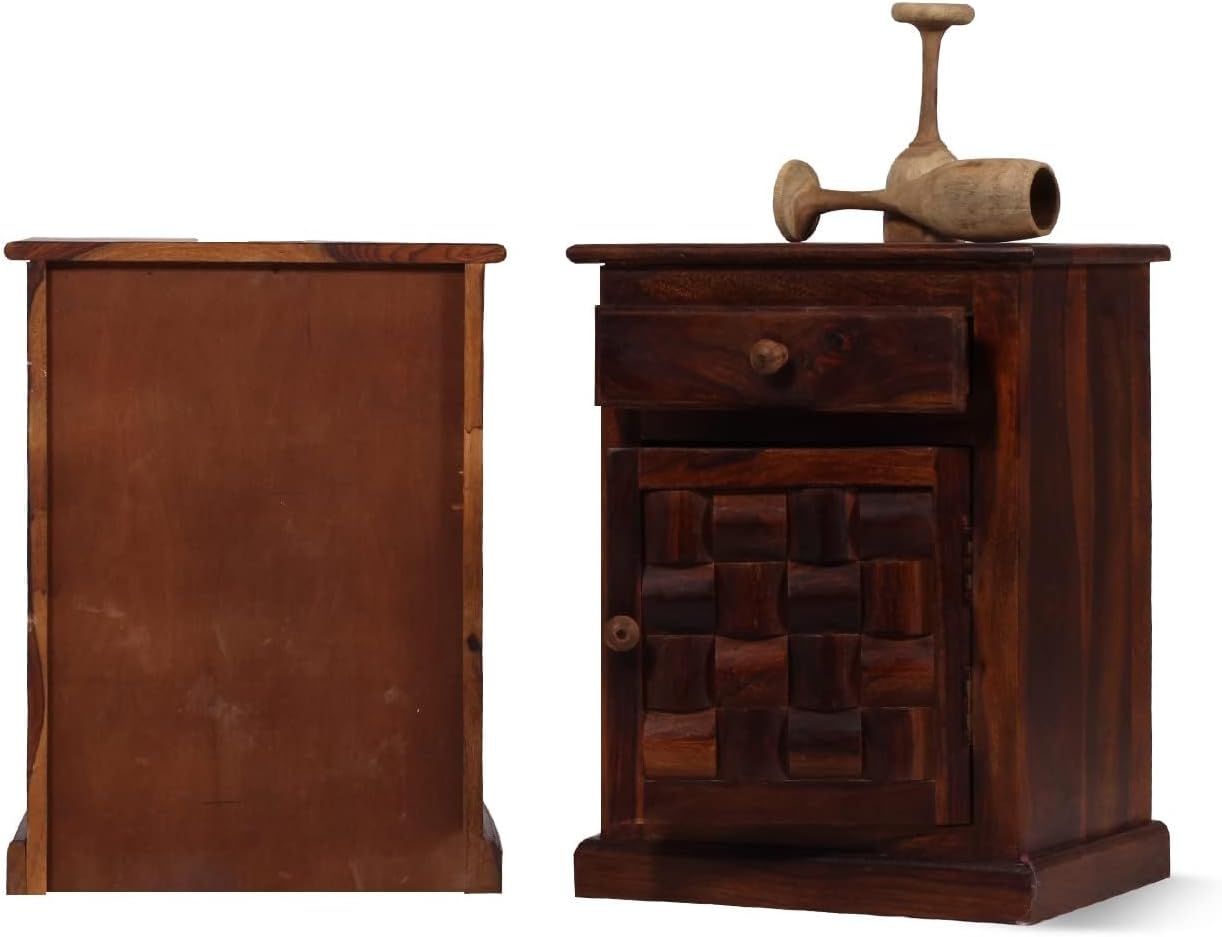 DNP FURNITURE Sheesham Wood Bedside Table with Single Drawer and Cabinet | Wooden Night Stand for Bedroom Living Room | (Honey Brown Finish)