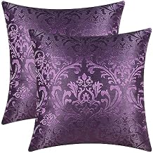 CaliTime Pack of 2 Throw Pillow Covers Cases for Couch Sofa Home Decoration Vintage Damask Floral Shining & Dull Contrast 18 X 18 Inches Deep Purple