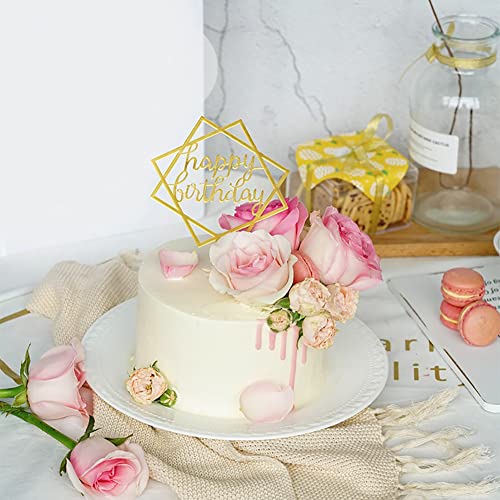 Gold Cake Topper,Happy Birthday Cake Topper Acrylic Cake Topper Cupcake Toppers Cake Decoration Supplies (7 Pieces) #TOP4