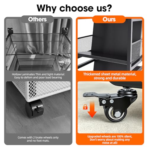 GSMFS Book Cart Heavy Duty Double-Sided with Silent Wheels,3 Magnetic Book Supports Living Rooms, Sofas, and Beds Library Cart, Slanted Bookshelf Study Rooms