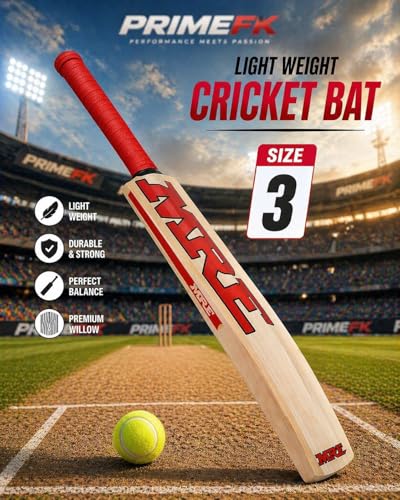 Image of Populer Willow Wooden Cricket Bat for Kids (Size 3 for 4-6 Year) Lightweight & Durable one Cricket Training Bat with bat Cover