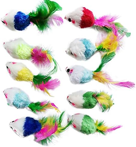 Skytoy 10Peice 4.1" Furry Cat Toy Mice Rattle Small Mouse Kitten Interactive Play Assorted Color