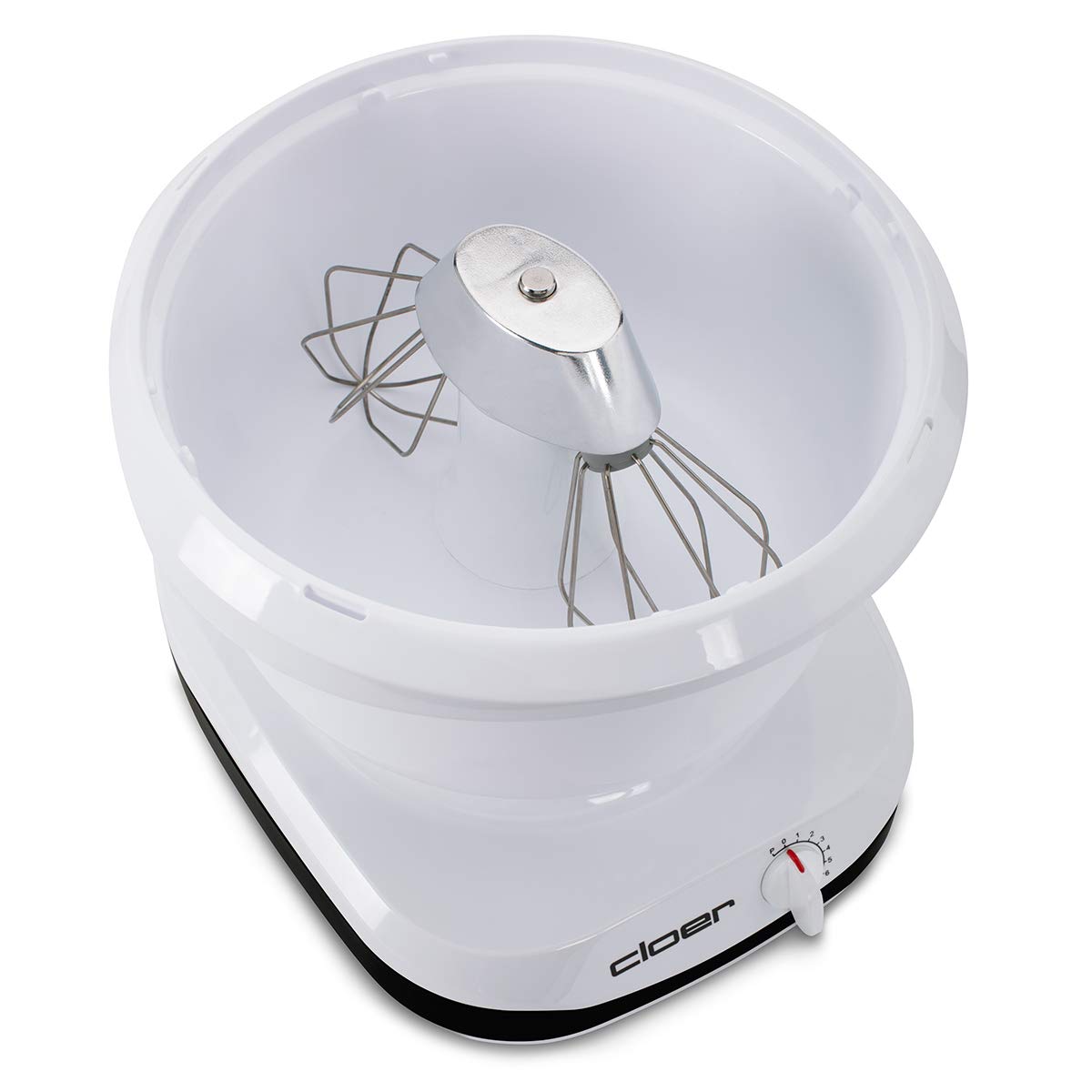 cloer 7001 Küchenmaschine mit 6 Liter Rührschüssel, Knethaken, Schneebesen, Kuchen-Rührbesen, und Schüsselschaber, 6 Geschwindigkeitsstufen, 650 W, weiß