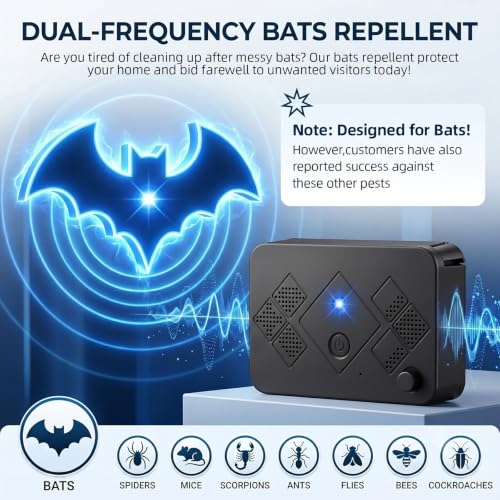 Image of 2026 Upgraded Bat Fortress Mini Repeller Indoor Deterrent Adjustable Ultrasonic Bat Repellent Devices Outdoor Battery Operated Bat Repeller, Friendly to Human & Pet (4Pack)