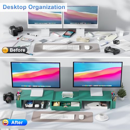 image for gianotter Dual Monitor Stand Riser, Desk Organizer With Drawer and 2 P