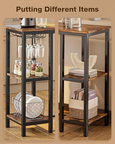 3-Piece Bar Table Set for 2, Bar Table with Stools & 2 Storage Shelves, Small Bar Table Set with Glass Rack, Small Kitchen Table for Dining Room, Living Room, Rustic Brown - Image 5