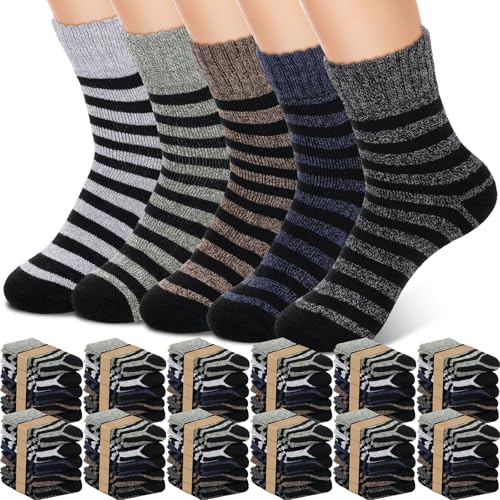 Newcotte 60 Pairs Winter Thermal Socks Bulk Thick Soft Warm Socks for Women Men Unisex Christmas Donation Charity Gifts