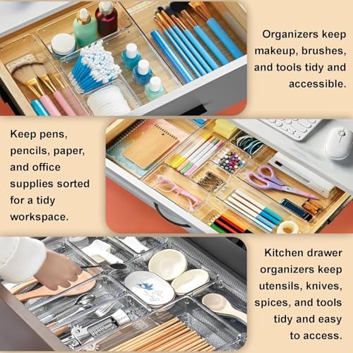 Image of HOMIFLY 25 Pieces Unbreakable Drawers Organisers /Multipurpose Drawer Organizer Tray /Storage Box for Dressing Table /Makeup Organiser Tray /Storage Bins For Bathroom and Kitchen (Black)