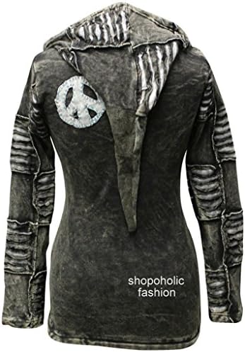 Felpa Con Cappuccio Donna SHOPOHOLIC FASHION Pile Invernale - Stile Emo Gothic Strappato
