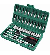 HSEAMALL 46 STKS Socket Set, 1/4 Inch Drive Metic Socket Driver Bits Set met Quick-Release Ratchet...