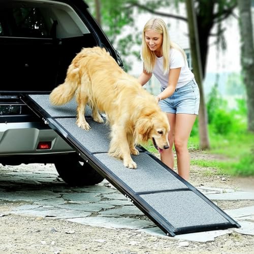 BestVida Pet Ramp (170 x 44 cm),Dog Ramp for Car, SUV & Truck, 67" Long & 17" Wide, Fold-able & Portable Pet Ramp with Non-Slip Rug Surface, Extra Wide Dog Steps for Medium & Large Dogs Up to 250LBS by BestVida - Used condition - US$62.55