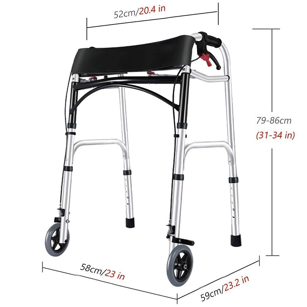 Chodzik, Regulowany Chodzik Dla Osób Niskich, Składany Chodzik Dla Seniorów Z 2 Kołami, Siedziskiem Kąpielowym I Hamulcem Ręcznym, Udźwig 150 Kg/330 Funtów