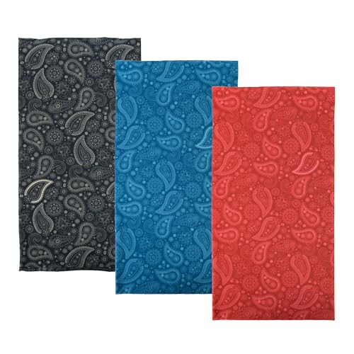 Oxford Comfy Head Helmet Scarf Neck Warmer. Paisley. 3-Pack. Head and Neck Wear Bike Scarf Base Layer. Black/Red/Blue