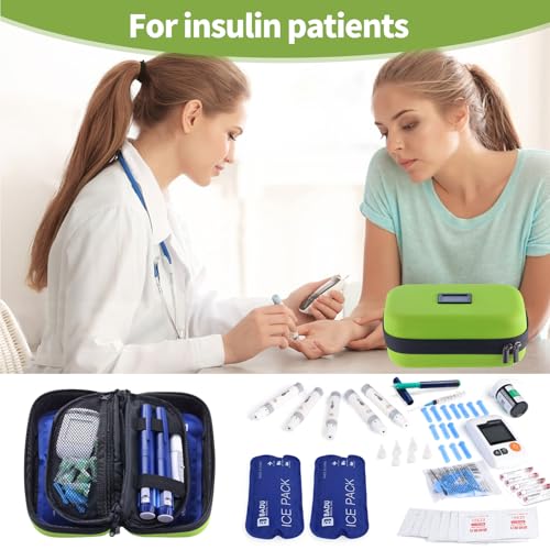Image of Insulin Travel Organizer - TSA Approved Diabetic Medicine Storage Bag with Temperature Display and 2 Cooling Gel Packs (Green)