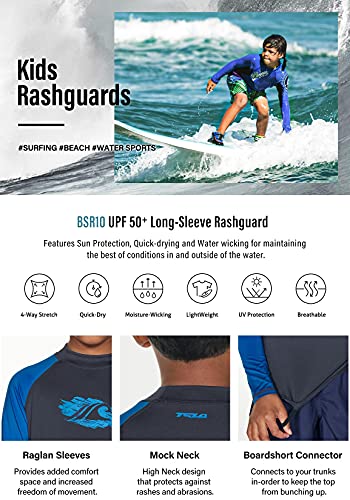Tsla Boys Upf 50+ Rash Guard Long Sleeve, Uv Sun Proctection Water Swim Shirts, Surf Swimwear Swimsuit Top, Wave Rashie Charcoal & Royal Blue, 10 #TOP5