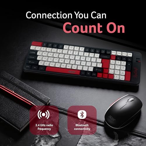 Image of Acer RedShift Wireless Keyboard & Mouse Combo | Bluetooth + 2.4GHz Dual Mode | Multi-Device | 100-Key Slim Quiet Keyboard | 6-Button Mouse with 1600 DPI | Windows, Android, iOS | Black & Red