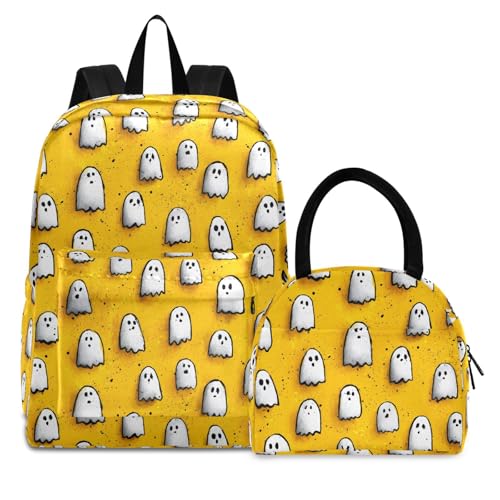 Halloween Cute Print Backpack Set with Lunch Bag, Large Capacity Travel Backpacks and Lunch Box Insulated for Commute Hiking Picnic - Main Image