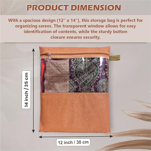 Image of JD FRESH 12 Pcs Non-Woven Saree Covers /Storage Bags with Zip Cover /Wardrobe-Cupboard Organizer /Space Saving Transparent Bag /Saree Organizer for Travelling(12 X 14 Inch /Orange)