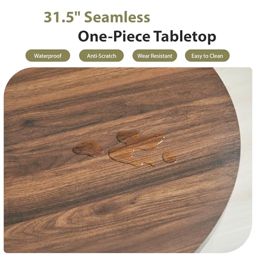 Image of 31.5 inch Round Dining Table for 2-4, Modern Farmhouse Kitchen Table with 2-Tier Storage Shelf, Small Wooden Circle Dining Tables with Fluted Base for Home Dining Room Living Room (Walnut)