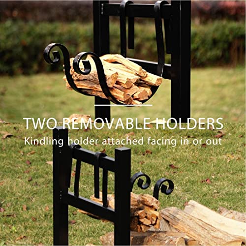 VIVOHOME 8ft Heavy Duty Indoor Outdoor Firewood Storage Log Rack with Cover Combo, Black, 1.2mm Steel Tube