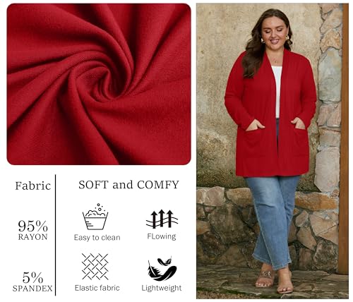 Image of OLRIK Plus Size Cardigan for Women 2026 Lightweight Open Front with Pockets