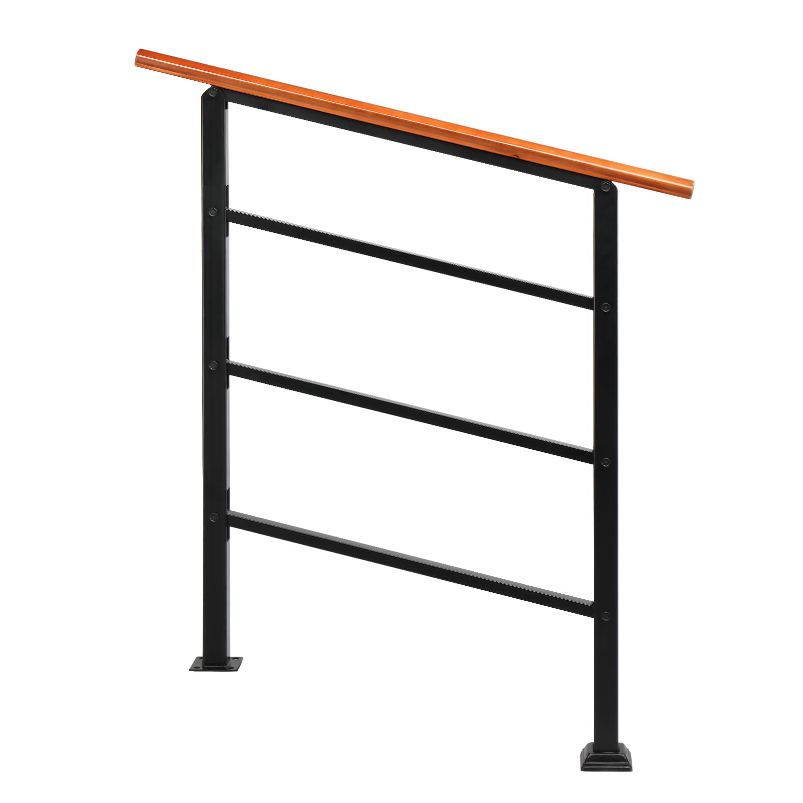Outopee Adjustable Wrought Iron Handrail - Fit 1 to 3 Steps Stair Railing with Installation Kit for Exterior Stairs, Garden, House Entrance, Wooden Steps